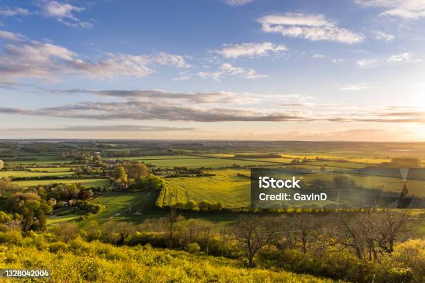 Ashford Kent Sunset Viewpoint On North Downs Above Wye Village Stock Photo - Download Image Now