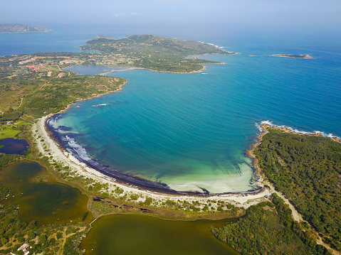 Aerial view by drone of Lu Impostu beach - San Teodoro - Olbia