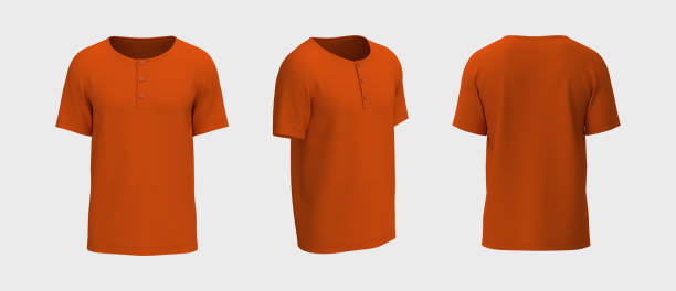 istock Blank short-sleeve henley t-shirt mockup. Front, back and side views 1328048102