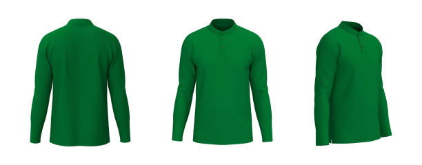 istock Blank mandarin collar t-shirt mockup in front, side and back views 1328048813