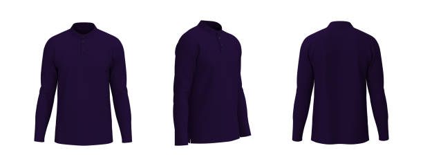 istock Blank mandarin collar t-shirt mockup in front, side and back views 1328048892