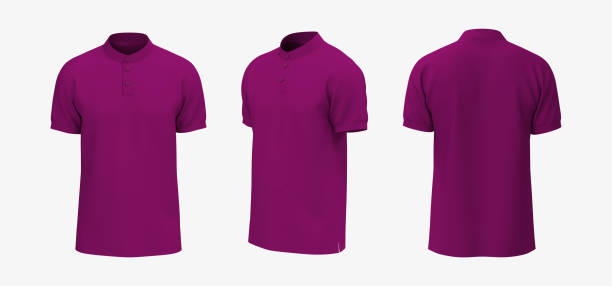 istock Blank mandarin collar t-shirt mockup in front, side and back views 1328048900