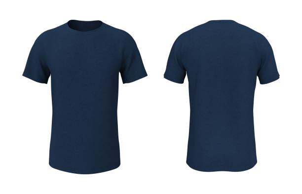 men's short-sleeve t-shirt mockup in front and back views men's short-sleeve t-shirt mockup in front and back views, design presentation for print, 3d illustration, 3d rendering dark blue stock pictures, royalty-free photos & images