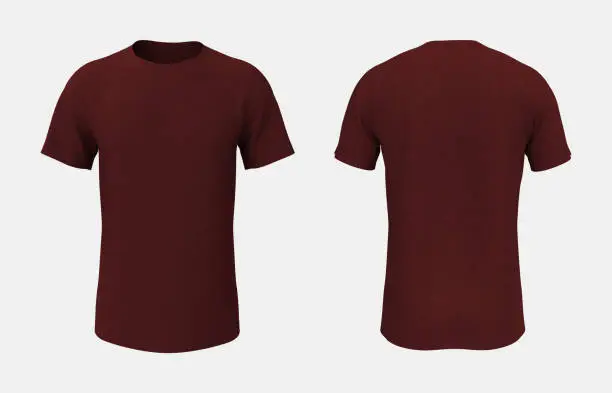 men's short-sleeve t-shirt mockup in front, and back views, design presentation for print, 3d illustration, 3d rendering