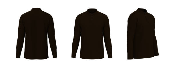 istock Blank mandarin collar t-shirt mockup in front, side and back views 1328051057