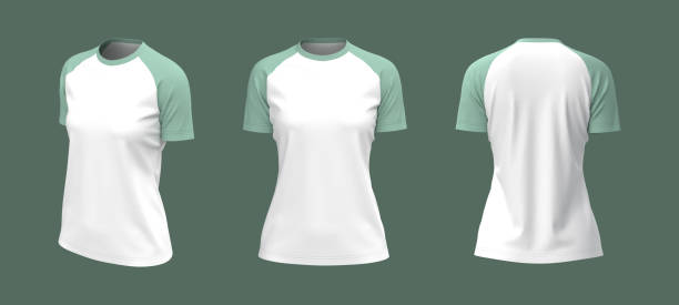 istock Women's short-sleeve t-shirt mockup in front, side and back views 1328051237