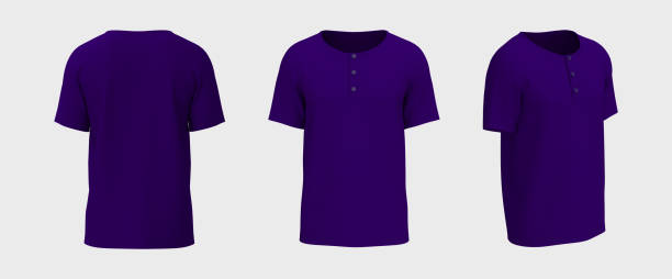 istock Blank short-sleeve henley t-shirt mockup. Front, back and side views 1328051516