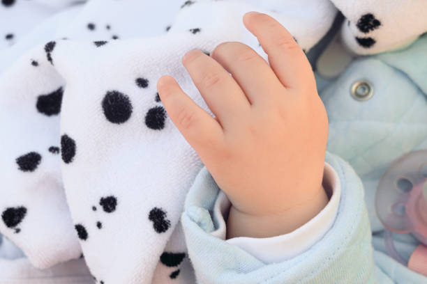 poignée d’un petit nouveau-né dormant sous une couverture - fake fur white happiness beginnings photos et images de collection
