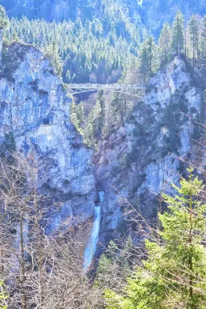 The Marienbrücke in the municipality Schwangau near Füssen is a bridge over the Pöllatschlucht directly behind and directly visible from the castle Neuschwanstein.