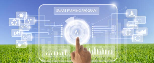 istock Farmer push AI button on tablet for statistics collection Analyze agricultural data with intelligent AI technology. Smart agriculture and mogern farming concept. 1328087092