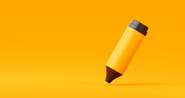 żółty marker atramentowy lub rysunek zakreślacz ołówkiem graficzny projekt grafiki na żywym tle z papeterii edukacji dla twórczej koncepcji kolorów. renderowania 3d. - highlighter felt tip pen yellow pen zdjęcia i obrazy z banku zdjęć