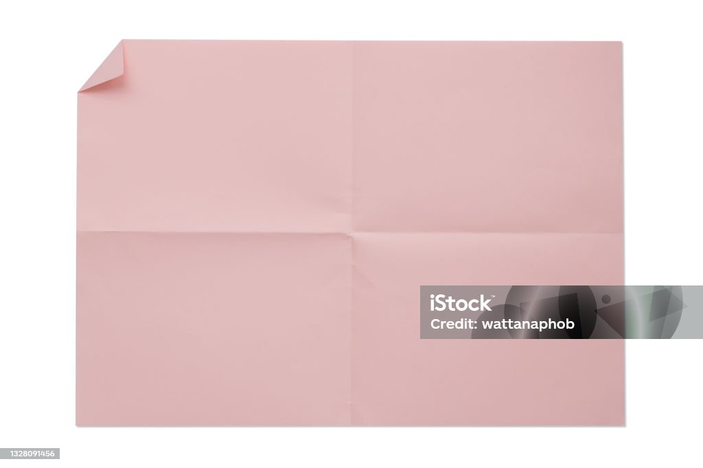 Pink color blank 4A folded paper isolated Pink color blank 4A folded paper isolated on white background. Note Pad Stock Photo