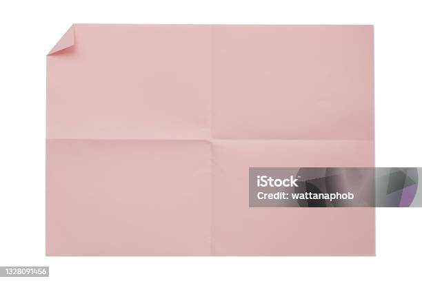 Pink Color Blank 4a Folded Paper Isolated Stock Photo - Download Image Now - Note Pad, Pink Color, Paper