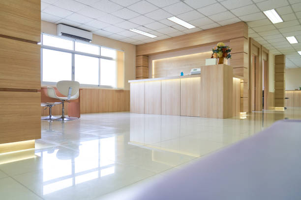 istock Clear empty lobby reception counter in hospital healthcare servi 1328093421
