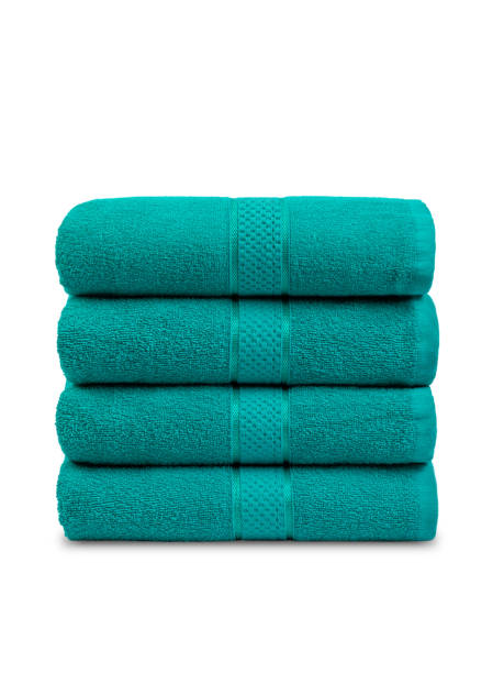 bath terry towel of green color, isolate on a white background