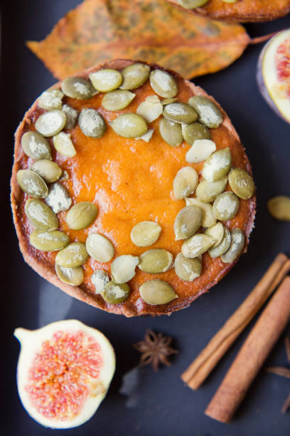 istock Pumpkin pies on a black plate 1328095355