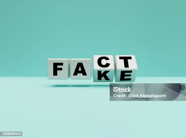Flipping White Cubes For Change Wording From Fake To Fact On Blue Background 3d Rendering Stock Photo - Download Image Now