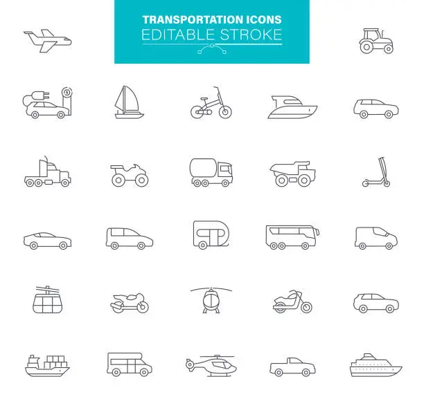 Vector illustration of Transportation Line Icons Editable Stroke