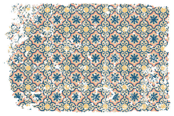 illustrations, cliparts, dessins animés et icônes de céramique rétro oriental grunge fond avec azulejos portugais espagnol vintage design - spanish tiles