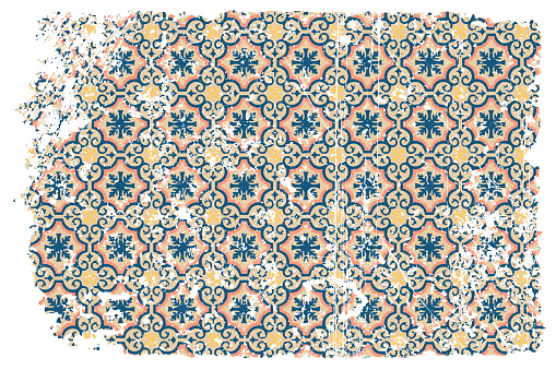 Grunge vector illustration with Azulejos, Portuguese, Spanish ceramic tiles design. Retro, vintage, grunge background with copy space.