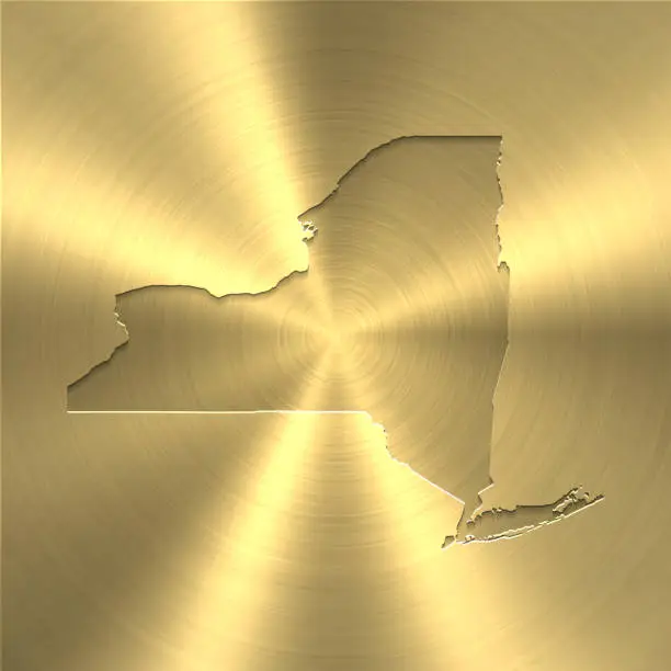 Vector illustration of New York map on gold background - Circular brushed metal texture