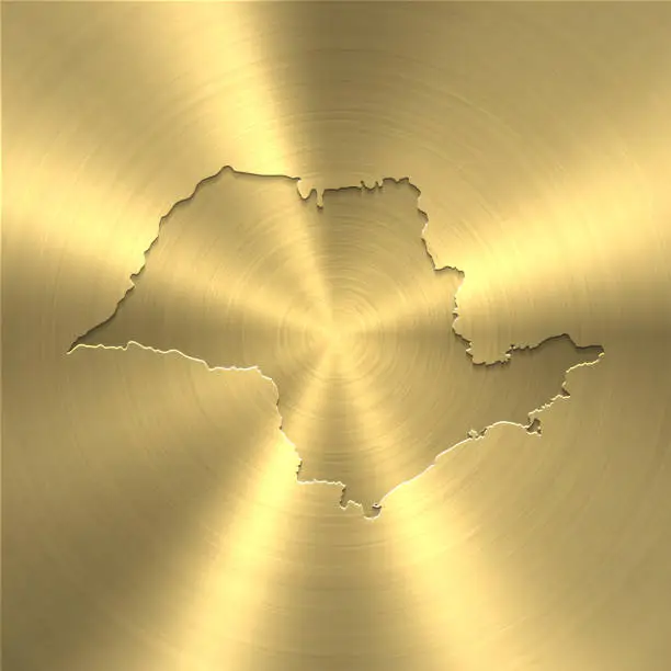 Vector illustration of Sao Paulo map on gold background - Circular brushed metal texture