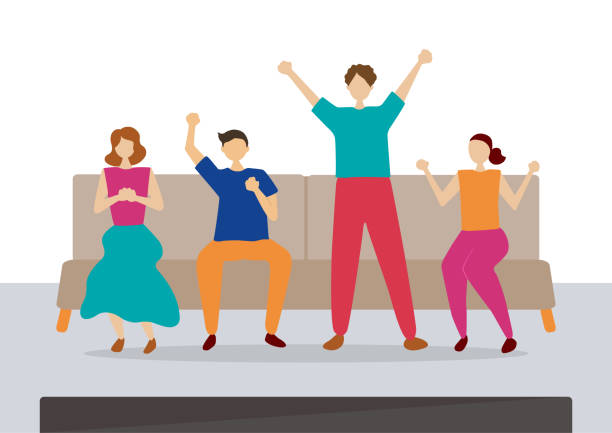 istock Flat style illustration of people watching TV at home 1328104558