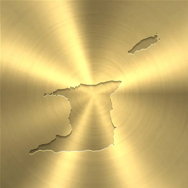 Vector illustration of Trinidad and Tobago map on gold background - Circular brushed metal texture