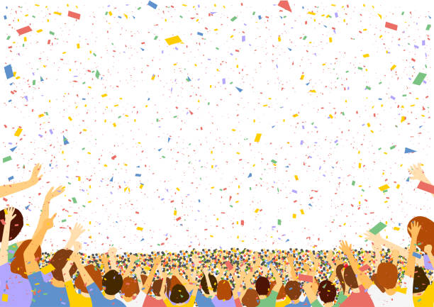 A lot of people and confetti A lot of people and confetti ticker tape parade stock illustrations