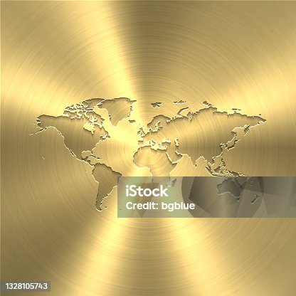 istock World map on gold background - Circular brushed metal texture 1328105743