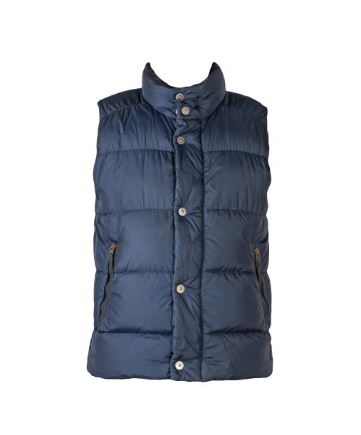 istock Dark blue sleeveless jacket isolated on white background. 1328106716