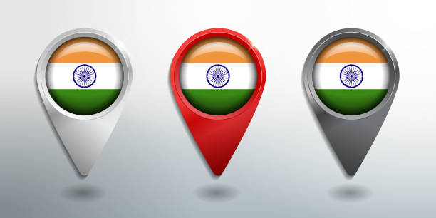 istock 3D Pointer, Tag and Location Marker with Round Flag Nation of India White, Red and Grey Glossy Model 1328109576