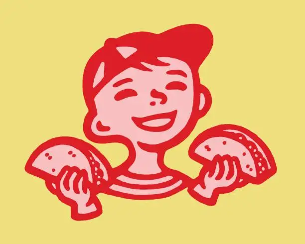 Vector illustration of Smiling Boy Holding Tacos