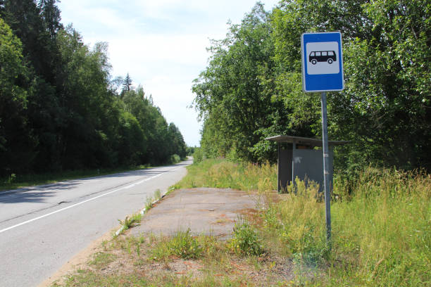 Bus stop Bus stop by the road in the countryside portage valley stock pictures, royalty-free photos & images