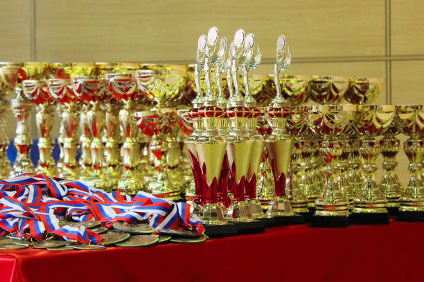 istock cups and medals for awarding winners in competitions. Winner concept 1328127870