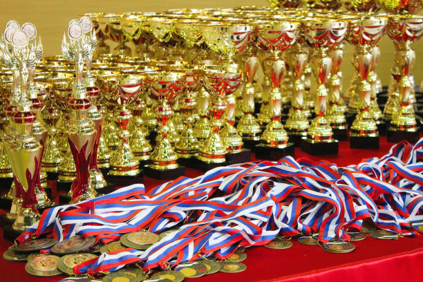 istock cups and medals for awarding winners in competitions. Winner concept 1328127889