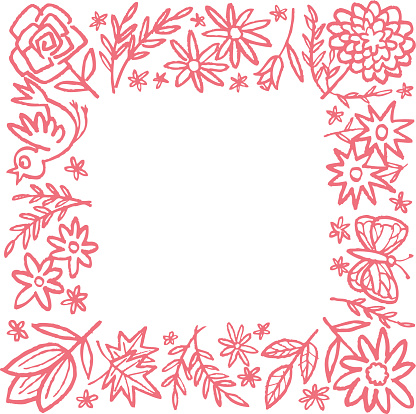 Illustration with ornate frame with floral pattern