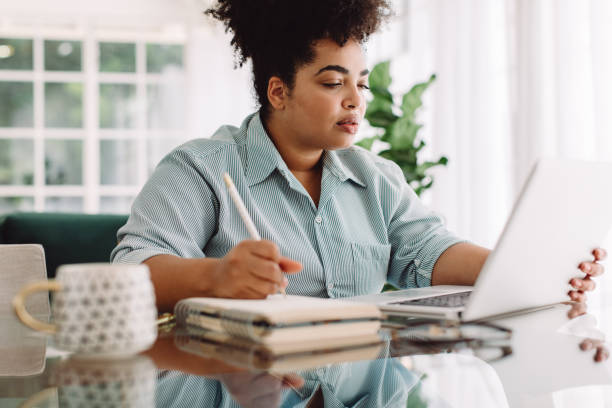 istock Young businesswoman working from home 1328129284