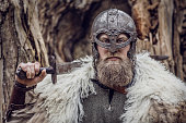 Viking warrior king in a forest
