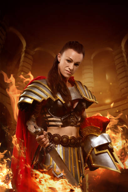 istock A senior female Warrior Gladiator holding a weapon 1328135094