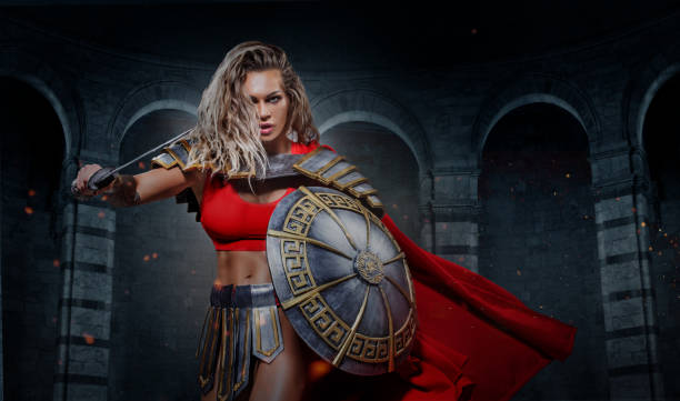 istock A female Warrior Gladiator holding a weapon 1328135097