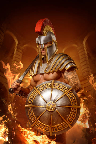 istock A redhead Warrior Gladiator in a fire filled fighting arena 1328135115