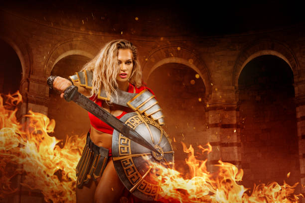 istock A female Warrior Gladiator holding a weapon in an arena 1328135124