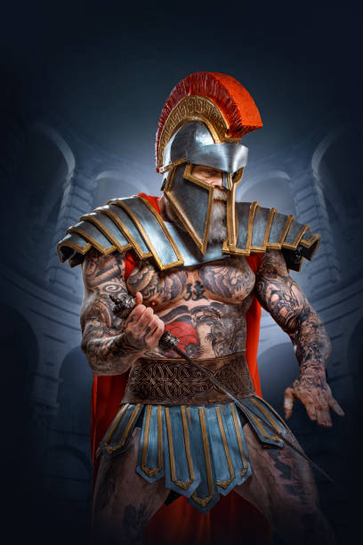 istock A senior bearded Warrior Gladiator holding a weapon 1328135161