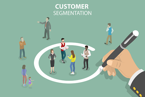 3D Isometric Flat Vector Conceptual Illustration of Customer Segmentation, Audience Analysis and Dividing