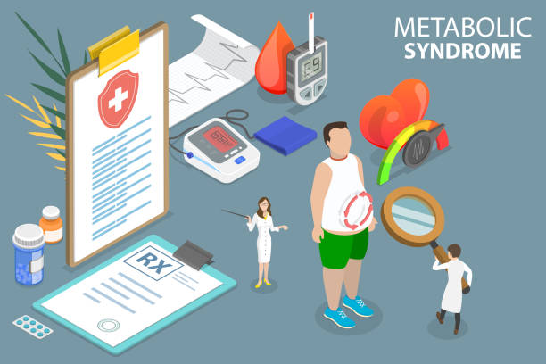 illustrazioni stock, clip art, cartoni animati e icone di tendenza di illustrazione concettuale vettoriale piatta isometrica 3d della sindrome metabolica - chaos