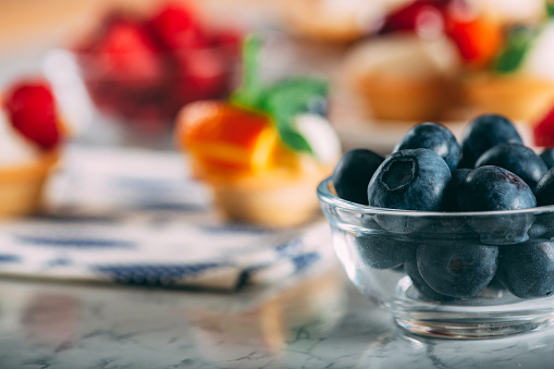 Blueberries in Glass Bowl