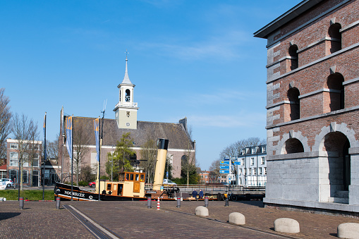 Lemmer, Netherlands on January 4, 2020; Harbor of the cozy picturesque Frisian fishing village of Lemmer.