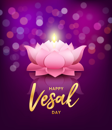 Happy Vesak Day, lotus flower Greeting Card