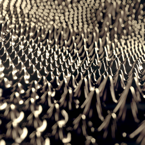 ilustración de renderizado 3d de fluido ferromagnético en blanco y negro con profundidad de campo. plantilla de diseño de lujo moderno - ferrofluid fotografías e imágenes de stock